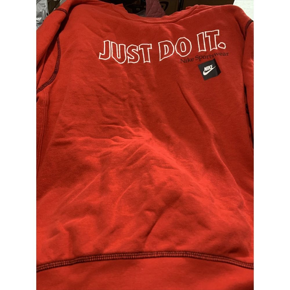 NIKE Sportswear Mens Medium Just Do It Logo Red Crewneck Pullover Sweatshirt EUC